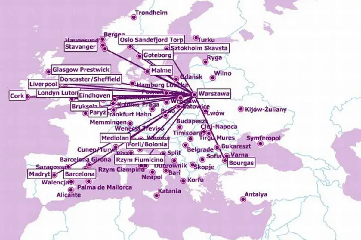 Zrzut ekranu: Oficjalna mapa połączeń Wizz Air
