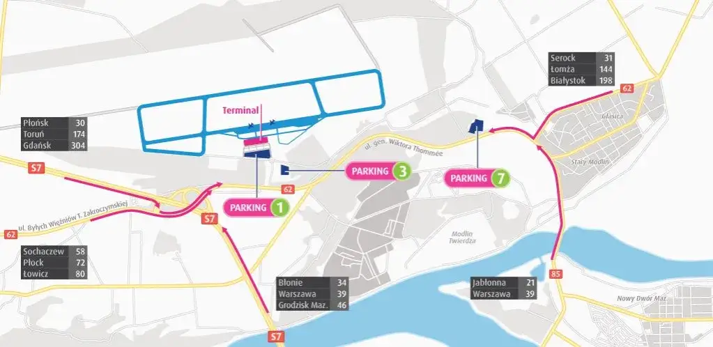 mapa parkingów lotnisko Modlin