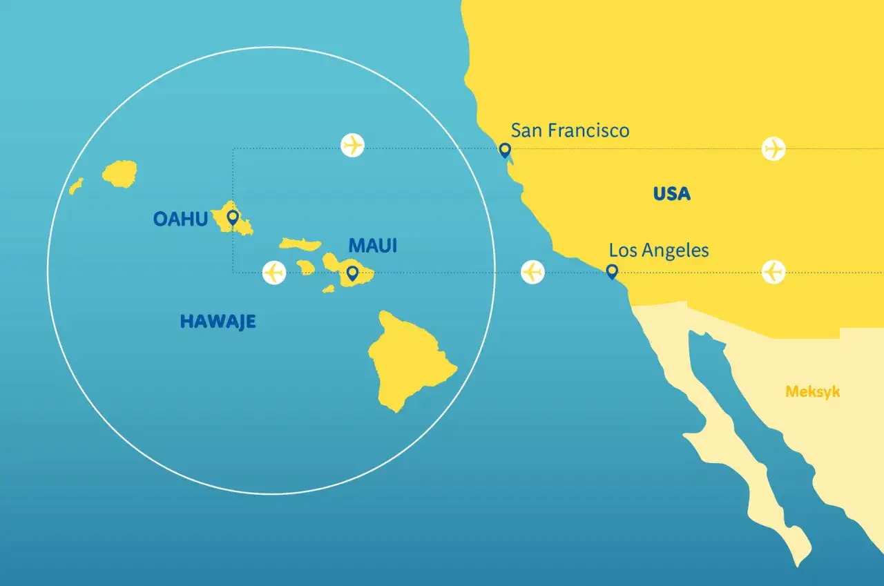 Mapa Stanów Zjednoczonych z zaznaczonym Los Angeles i Kalifornią